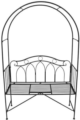 JINGSHIQIAOPL Tonnelle de Jardin avec Banc, Arche Métallique pour Plantes Grimpantes et Banc pour 2 Personnes, Arche de Jardin Noire pour Pelouse, Terrasse et Jardin, Charge Maximale 100 Kg
