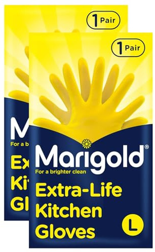 Marigold Extra-Life Kitchen Gloves Large 2 Pairs Large - Triple Layered Roll Top Cuffs Cotton Lined Durable Household Gloves Perfect for Washing Dishes Cleaning Windows & Household Tasks