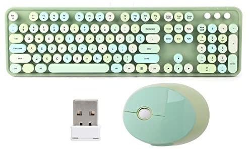 Wireless Keyboard and Mouse Combo, 2.4GHz 104-Key Retro Typewriter Keyboard, Cute Ergonomic Design with Multimedia Functions, for PC Laptop Home Office