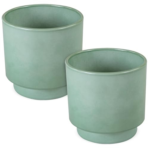 matches21 HOME & HOBBY Lot de 2 pots de fleurs en céramique, diamètre : 10,5 x 10,5 cm, vert sauge, cache-pots intemporels, avec pied