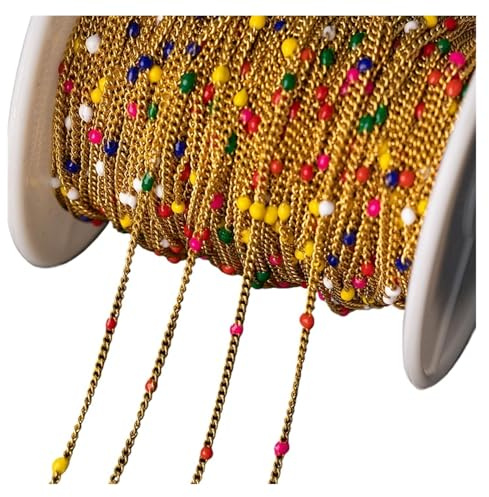 AMENGJ Catena a Palline Catene a Maglie con Perline a Sfera in Acciaio Inossidabile Dorato e Smalto colorato da 1 Metro for la creazione di Gioielli Accessori for collane Fai Te(Gold Mixed Color)