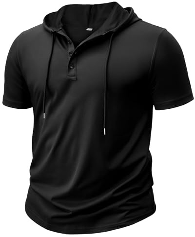 BSBUY Men Athletic Short Sleeve Hoodie Sport Sweatshirts Hoodies Solid Hooded T Shirts Short Sleeve Summer Casual Athletic Pullover Tops Workout Tees Workout Gym Pullover Hooded(XL) Black
