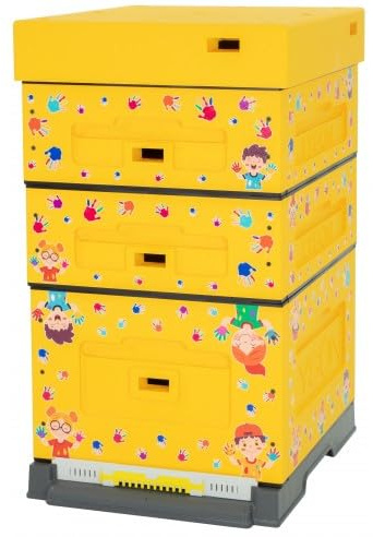 LYSON Bienenbeute Styropor Dadantbeute Dadant Blatt Beute OPTIMA Bienenstock-Set (GELB mit Aufdruck KINDER) für die Selbstmontage (Passende Rahmen:47×43,5x30cm;47×43,5x14,5cm)