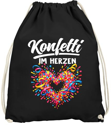 MoonWorks® Turnbeutel - Konfetti im Herzen - Accessoires Fasching Karneval Gadgets Spruch lustig Faschingsartikel Tasche Gymbag Schwarz unisize