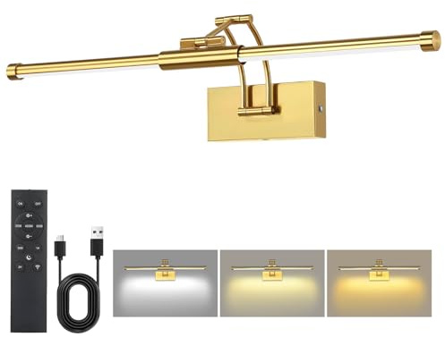 Neymlya Bildbeleuchtung Kabellos, 8000mAh Akku Bilderleuchte 60cm Gold | LED Wandleuchte Innen mit Fernbedienung, Dimmbar 3 Farbtemperaturen & Timer, Bilderlampe für Gemälde, Foto, Dart Beleuchtung