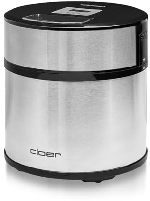 Cloer 9959 Heladera para crema helada, helado, yogur helado y sorbete, capacidad de 1,5 l, pantalla LED, incluye cuchara para helado, carcasa metálica