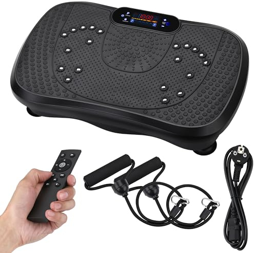NK Plataforma Vibratoria de Entrenamiento, 99 Velocidades, 5 Modos Automáticos, Pantalla LED, Altavoz Bluetooth, Máquina de Ejercicio en Casa con Bandas de Resistencia, Silenciosa y Compacta