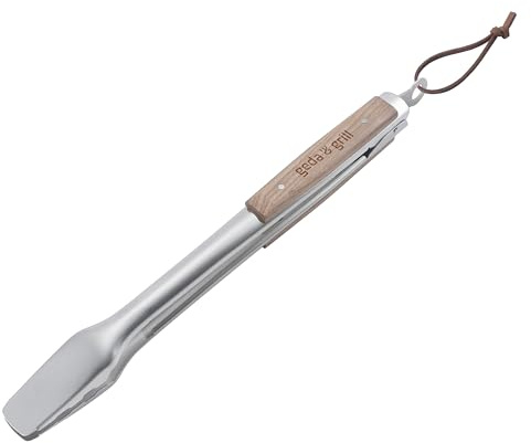 GEDA Grillzange, 45cm, Edelstahl mit Holzgriff, Verschlusssystem, Aufhänge-Ösen