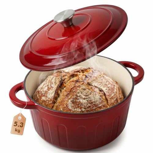 LZDMY Olla Hierro Fundido Redonda 6 litros, Cazuela Hierro Fundido con Tapa
