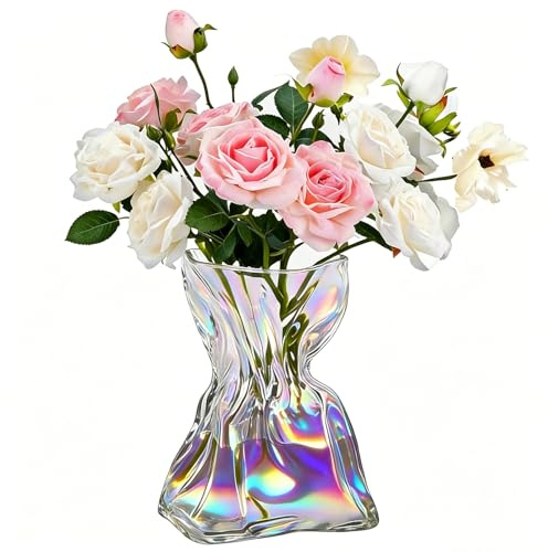 Förtjockad klar glasvas 20 cm, kristallvas för blommor, modern kristallblomvas för tulpaner, elegant blomvas modern för vardagsrum, presenter till kvinnor (färgglad)