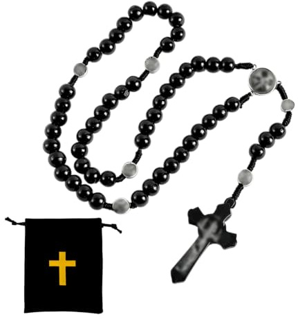 HIVTE radbandshalsband för damer och herrar, krucifix med träkors, halsband med träpärlor för bön, kristna smycken för första kommunionen, inklusive förvaringspåse
