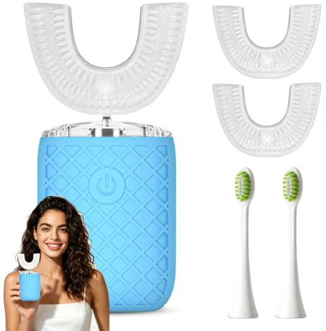 Brosse à dents électrique à ultrasons - Poils de mise à niveau à 360° - Brosse à dents automatique entièrement automatique en forme de U - Nettoyage intelligent - Brosse à dents Sonic pour adulte