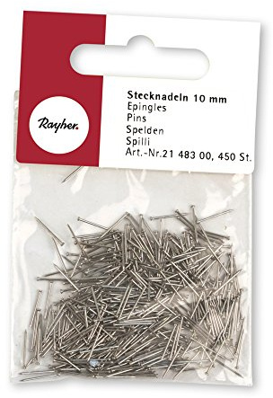 Rayher Stecknadeln mit Kopf, Länge 10 mm, silberfarben, Beutel 10 g (ca. 220 Stück), Kopfstifte, Pinnnadel, zum Basteln und Nähen, Pailletten Stecknadeln, 2148300