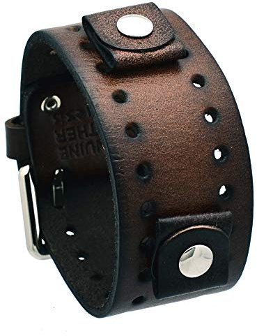 Nemesis BN-BB Uhrenarmband mit Ledermanschette, Dunkelbraun