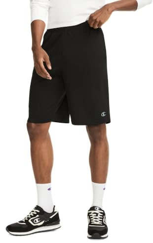 Champion Men's Sport Shorts, Standard Fit, 10 Inch Inseam, Lightweight Fabric, Moisture-Wicking, Available in Regular and Big & Tall, Black, Large