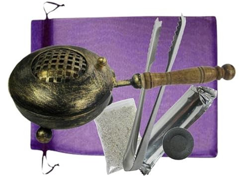 Weihrauchbrenner Räuchergefäß Räucherpfanne XXL Räucherstövchen aus Bronze 7-TLG Räucherset zum räuchern mit Räucherzange und Räucherzubehör. 10225A-1Z