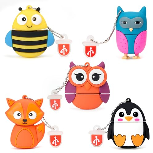 5 Stück 16GB USB-Stick, BorlterClamp Speicherstick mit Niedlichen Tiermustern, Geschenk für Studenten und Kinder