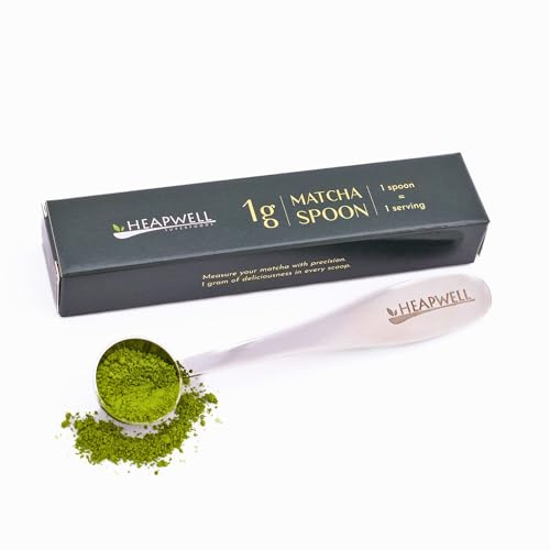 Heapwell Superfoods Cuchara medidora de té verde matcha de acero inoxidable, cuchara de porción de precisión de 1 g para servir matcha precisa, accesorio tradicional japonés de té verde, metal de