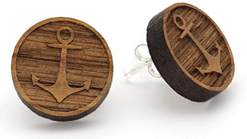 Naturskatulle träörhängen gravyr motiv I träsmycken träörhängen 925 sterlingsilver I naturliga öronsmycken örhängen dam e silver, cod. N10231