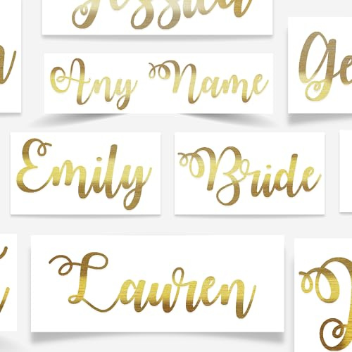 Personalised Curly Name Stickers - Brushed Gold Effect Vinyl - Very Unique and Elegant - Wine Glass Box Water Bottle Wedding