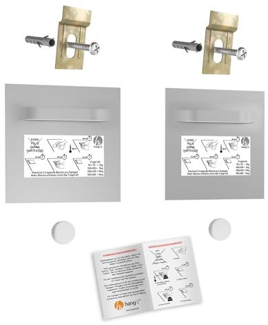 hang-it Spiegelbefestigung Set Wandmontage M - 2 Stück Spiegelbleche - 100x100 mm - Spiegelhalter und Wandaufhänger