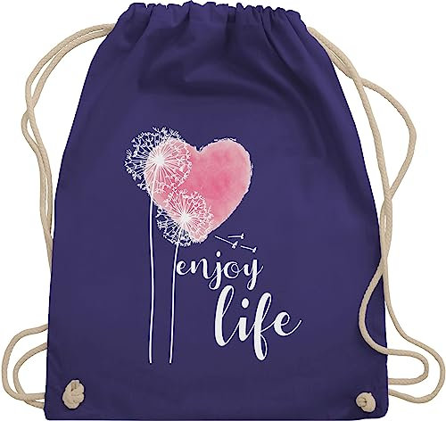 Shirtracer Turnbeutel Rucksack - Sprüche Statement - Pusteblume Enjoy Life weiß/rosa - Unisize - Lila - mit aufschrift blumen beutel statements pusteblumen stoffbeutel sprüchen￼ stoffrucksack spruch