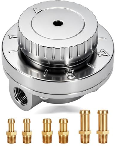 9710 Fuel Pressure Regulator Kit: 1-5PSI Manual Adjustable Engine Carburetor Carb With 1/4, 5/16,3/8 Fuel Adapters