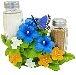 Ensemble salière et poivrière en verre avec support Motif papillon et décoration florale