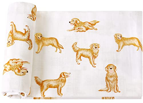 LifeTree Musselin-Wickeldecken, 70% Viskose aus Bambus und 30% Baumwolle, Baby-Wickeldecken, Uni, Puckdecke für Neugeborene, weich, groß, 119,4 x 119,4 cm, Golden Retriever Babydecke
