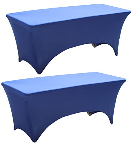 Spandex-Tischdecke, rechteckige Cocktail-Tischdecke, Polyester, dehnbar, für Bankett, Hochzeit, Bastelausstellungen, Geburtstagsparty, Blau, 2 Stück