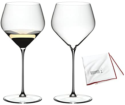 RIEDEL Veloce Chardonnay Gläser (2er Set) Bundle mit Mikrofaser Poliertuch (2 Stück) | 2er-Pack, Mikrofaser-Poliertuch (2 Stück)