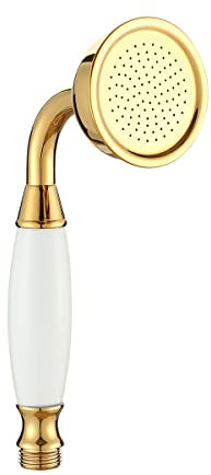 Wussh Bathroom Classic Traditional Brass Telephone Hand Shower Head Polished Gold and Ceramic Handheld Showerheads