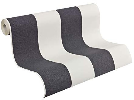 BRICOFLOR Gestreifte Tapeten | Blockstreifen Tapete klassisch | Vliestapete schwarz weiß gestreift für Esszimmer und Schlafzimmer | Vlies Streifentapete in Textiloptik