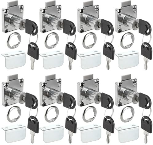 CYEER 8 Pcs Cupboard Locks 22mm, Zinc Alloy Cam Lock Cabinet Lock with Keys Different, Cylinder Security Drawer Lock Mailbox Post Locker for Office Household