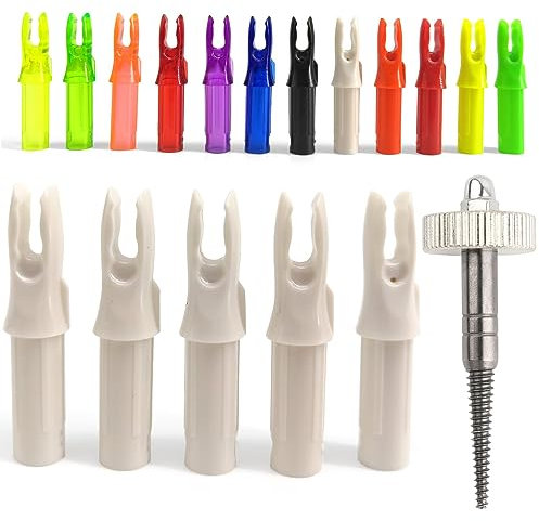 HNZMDY 60pcs Bogenschießen Pfeil Nocken mit Entferner Werkzeug ID 6.2mm/.244 Pfeilnocke Einsetzen Pfeil Schwanz für DIY Jagd Schießen Pfeile (Weiß)