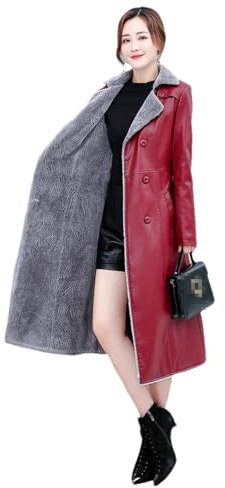 Wvapzxx Frauen Winter Leder Und Pelz Lange Schaffell Mäntel Echte Leder Jacken Elegante Trenchcoat