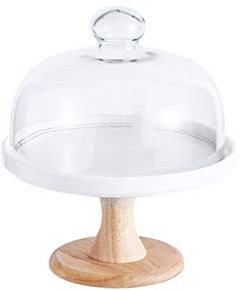 Food Covers,Splatter Covers,Wedding Dessert Table, Birthday Cake Stands White Ceramic Disc with Glass Dome Cover Fruit Dome Food Cover Cheese Dome for 5-7-9 Inch Cake Lids (Size : 19.4cm)