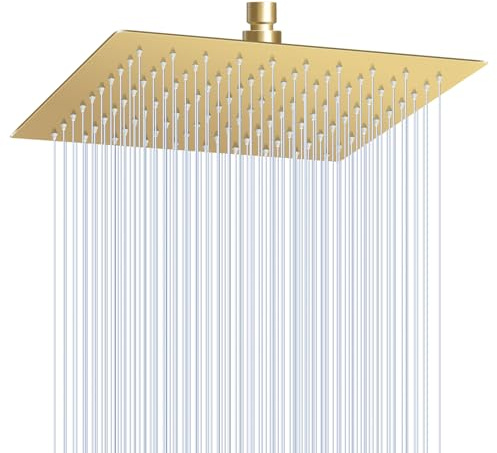 KINLIV Pommeau de douche effet pluie doré de 25,4 cm – Entièrement en acier inoxydable 304 – Design ultra fin – Pommeau de douche carré moderne pour salle de bain – Couverture complète du corps
