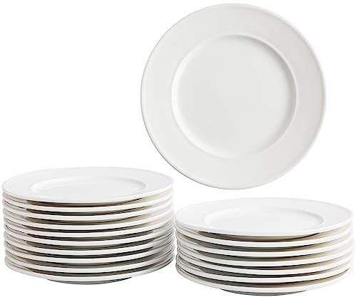 OMAYKEY 6 Inch Ceramic Dessert Plates Set of 18, Small Salad Plates, Porcelain Round Shaped Dinner Plates, Appetizer Plates for Cake Waffles Snacks Side Dish, Oven Microwave Dishwasher Safe, White