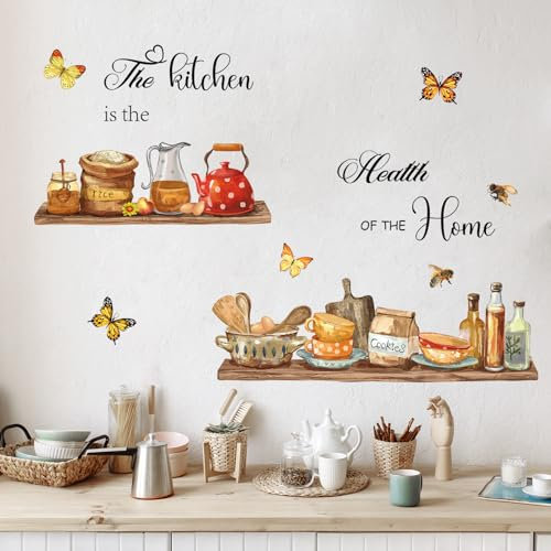 Tanlaby Adesivi Murali Teiere Per Stoviglie Da Cucina - La Cucina è La Salute Della Casa - Decorazione Murale Per Sala Da Pranzo e Ristorante