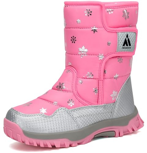 Mishansha Enfant Bottes de Neige Hiver Fille Chaude Doublé Bottines Garçon Chaussures Antidérapant Extérieures, Rose 32