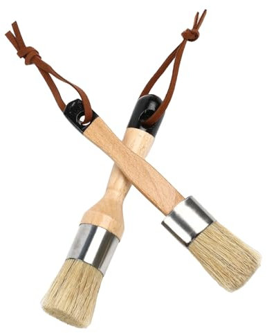 EASONGEE 2pcs Chalk Paint Brush, Chalk and Wax Paint Brush Tool for Furniture, Flat and Round Chalked Paint Brush Reusable Paint Tool for Folk Art Home Décor Wood Projects Furniture