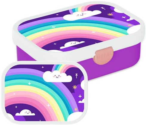 Mepal Campus Lunchbox Regenbogen – 750 ml – Lila Regenbogen | Bento Brotdose für Kinder Schule & Kindergarten – Snackbox mit Bento-Einsatz & Gabel – Clip-Verschluss – Spülmaschinenfest