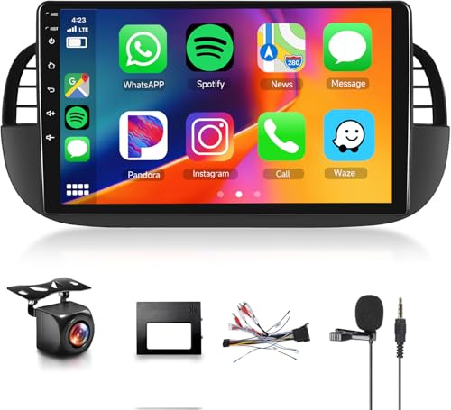 Stereo Per FIAT 500 2007-2015, 8 Nucleo 4+64G Hodozzy 9 Pollice Android Autoradio Carplay Autoradio con Android Auto Wifi GPS Bluetooth USB RDS Telecamera Retromarcia