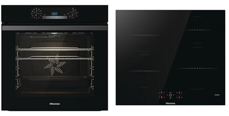 Hisense BI62212ABUK Built-in Electric Single Oven - Black - A Rated, 22 x 23 x 23 inches (L x W x H) & HI6401BSC Built-in 60cm Induction Hob Ceramic Glass Panel, Child Lock, Touch control