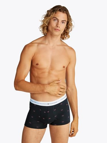 Tommy Hilfiger Calzoncillos bóxer Pack de 3 Hombre Trunks con Logotipo en la Cintura, Multicolor (Black/Dk Ash/Pink Flag), S-M