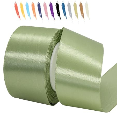 Salbeigrün 50mm Satinband 25 Meter, Polyesterband, verschönern Sie Ihre Bastelarbeiten und Feiern, ideal für Geschenkverpackungen, Dekorationen, Hochzeitsautoband, Bänder zum Basteln
