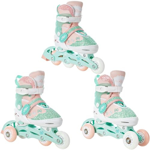 Raven - Pattini a rotelle per bambini, ragazze, adulti, bambini - Pattini a rotelle 3 in 1 con pattini quad, per principianti - Regolabili - Mireia, 27-30 (16,5-18,5cm)