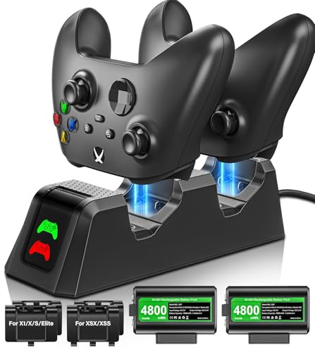 Rechargeable-Battery-Pack-for-Xbox-Controller, 2x4800mWh Batteries Pack with Charging Station for Xbox One/Xbox Series X|S Xbox One S/Xbox One X/Xbox One Elite Controller Charger Dock Accessories