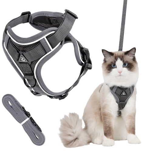 Cat Leash with Reflective Strips, Adjustable Cat Kitten Harness Set, Breathable Cat leash Small Dog Harness with Leash, Escape Proof Cat Harness Leash Set, Comfortable Pet Vest Strap for Walking (L)